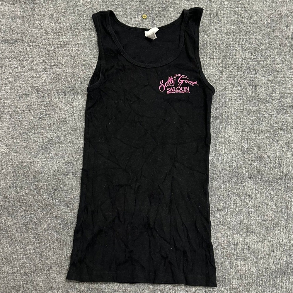 Bella Tank Top Womens Size M Black The Salty Goat Saloon Graphic Ribbed Cotton